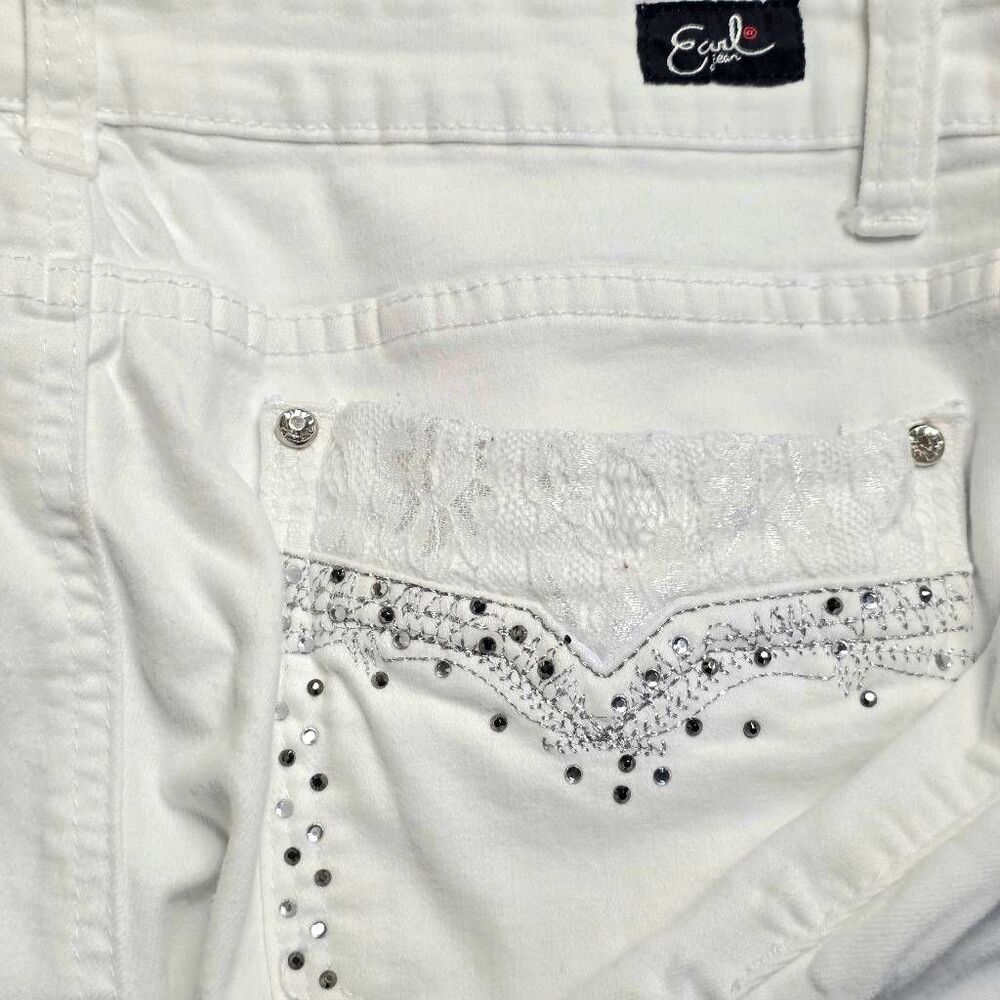 Earl Jean Womens White Capri Jeans 16W Embellished - Picture 7 of 8
